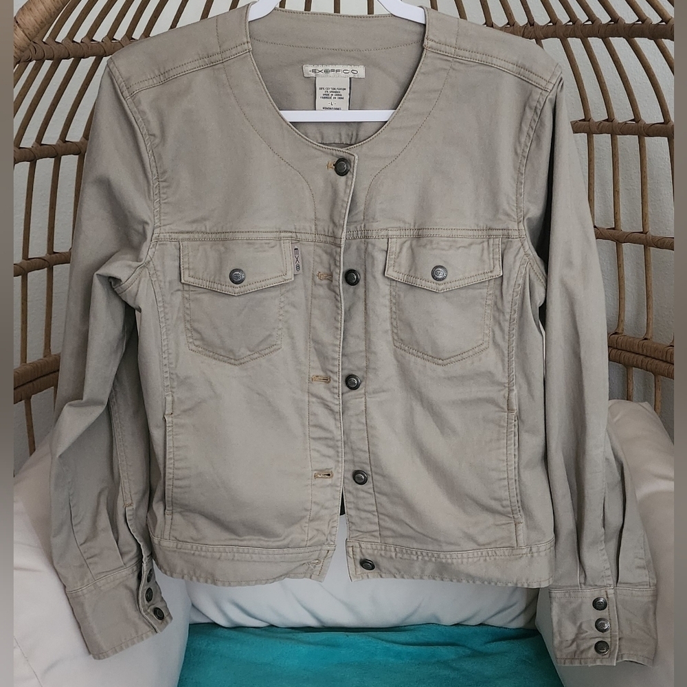 EXOFFICIO Twill Tomboy Jacket Khaki Women's Button-down Pockets Sz. L